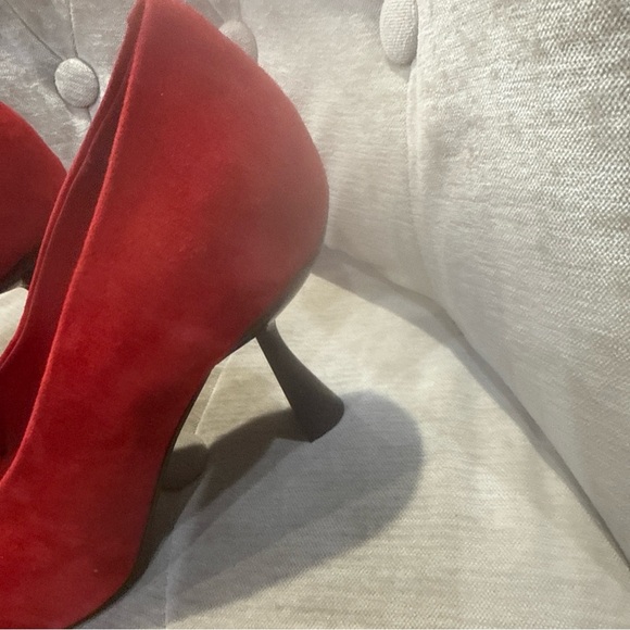 Jeffrey Campbell Red Suede July 25 Pumps Black Patent Square-toe Heels Sz 7.5 - Picture 14 of 16